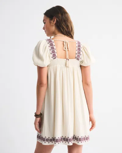 Abercrombie & Fitch Puff Sleeve Babydoll Mini Dress In Black