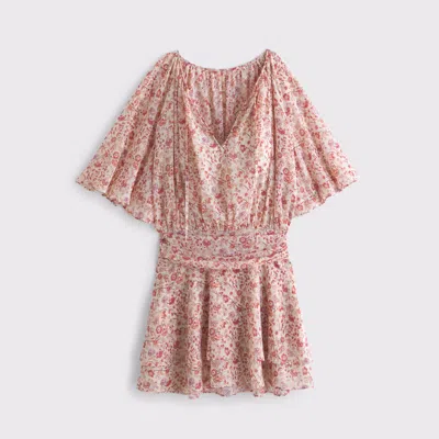 Abercrombie & Fitch Angel Sleeve Sheer Mini Dress In Red