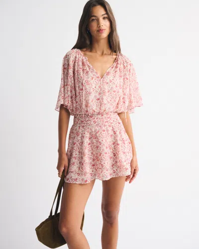 Abercrombie & Fitch Angel Sleeve Sheer Mini Dress In Red