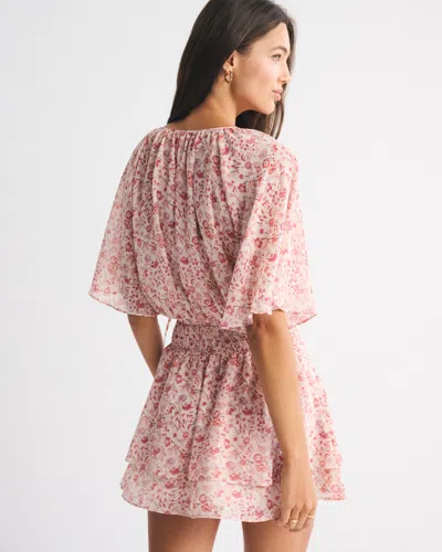 Abercrombie & Fitch Angel Sleeve Sheer Mini Dress In Red