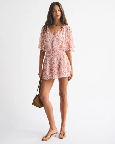 Abercrombie & Fitch Angel Sleeve Sheer Mini Dress In Red