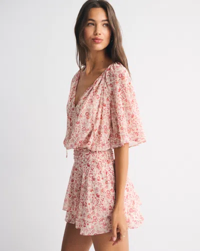 Abercrombie & Fitch Angel Sleeve Sheer Mini Dress In Red