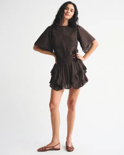 Abercrombie & Fitch Short-sleeve Easy Waist Ruffle Skort In Brown