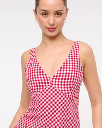 Abercrombie & Fitch V-neck Linen-blend Mini Dress In Red