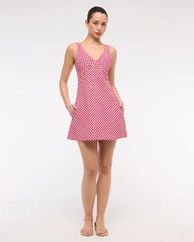 Abercrombie & Fitch V-neck Linen-blend Mini Dress In Red