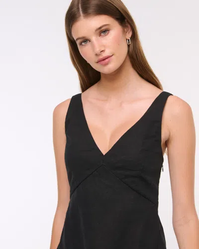 Abercrombie & Fitch V-neck Linen-blend Mini Dress In Black