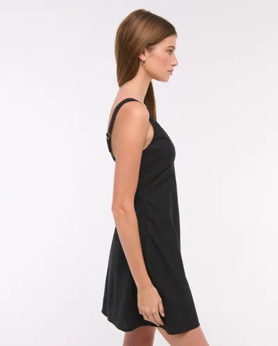 Abercrombie & Fitch V-neck Linen-blend Mini Dress In Black