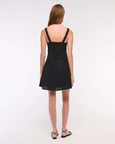 Abercrombie & Fitch V-neck Linen-blend Mini Dress In Black