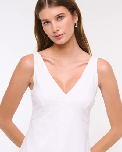 Abercrombie & Fitch V-neck Linen-blend Mini Dress In White