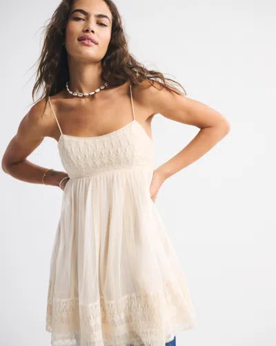 Abercrombie & Fitch Embroidered Babydoll Mini Dress In White