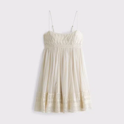 Abercrombie & Fitch Embroidered Babydoll Mini Dress In White