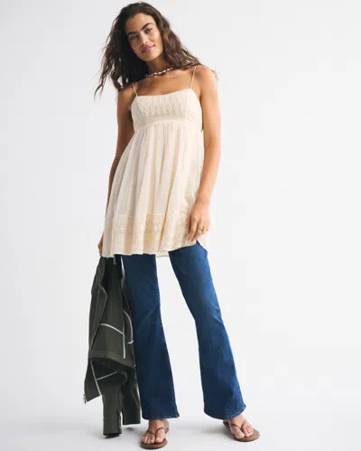 Abercrombie & Fitch Embroidered Babydoll Mini Dress In White