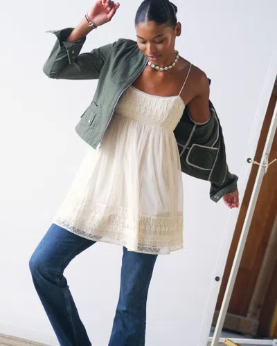 Abercrombie & Fitch Embroidered Babydoll Mini Dress In White