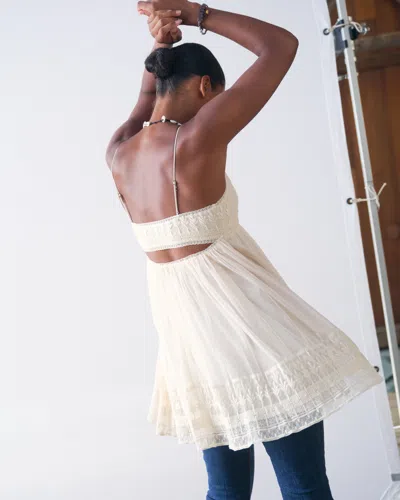 Abercrombie & Fitch Embroidered Babydoll Mini Dress In White