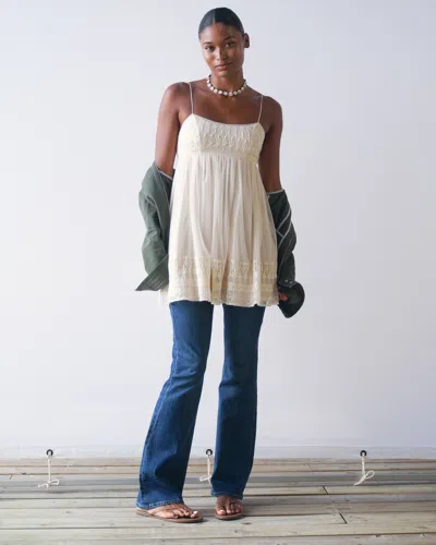 Abercrombie & Fitch Embroidered Babydoll Mini Dress In White