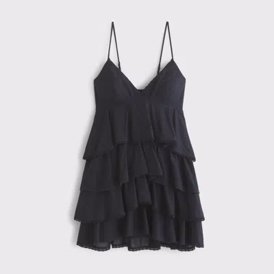 Abercrombie & Fitch V-neck Ruffle Tiered Mini Dress In Black