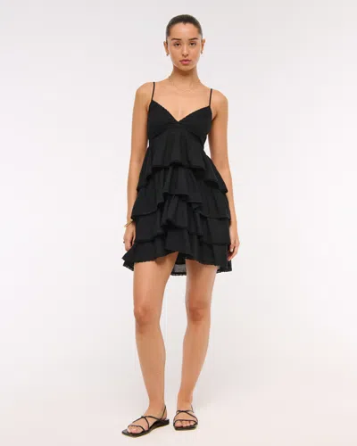 Abercrombie & Fitch V-neck Ruffle Tiered Mini Dress In Black