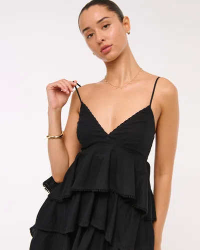 Abercrombie & Fitch V-neck Ruffle Tiered Mini Dress In Black