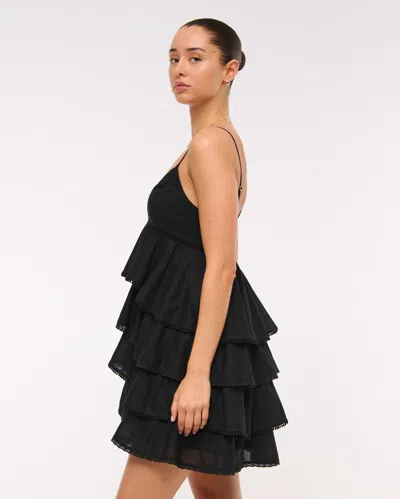 Abercrombie & Fitch V-neck Ruffle Tiered Mini Dress In Black