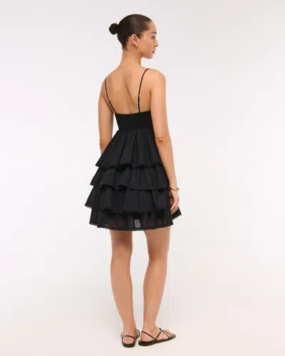 Abercrombie & Fitch V-neck Ruffle Tiered Mini Dress In Black