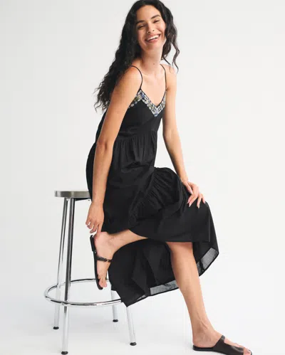 Abercrombie & Fitch V-neck Flowy Maxi Dress In Black