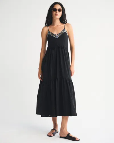 Abercrombie & Fitch V-neck Flowy Maxi Dress In Black