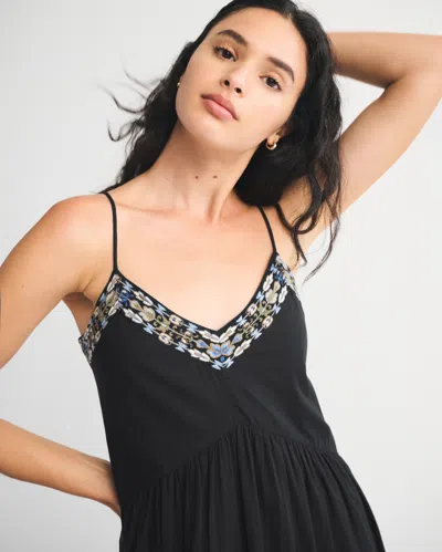 Abercrombie & Fitch V-neck Flowy Maxi Dress In Black