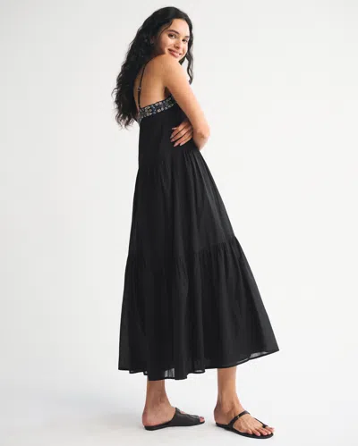 Abercrombie & Fitch V-neck Flowy Maxi Dress In Black