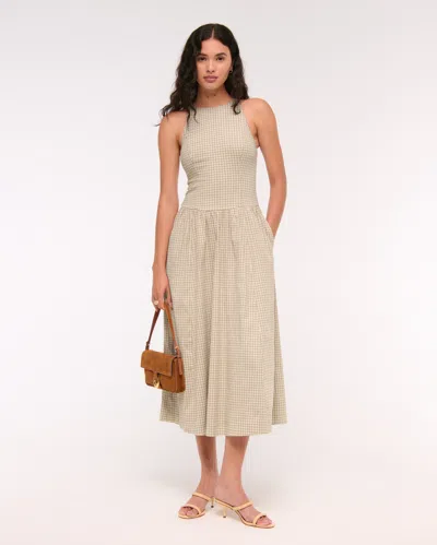 Abercrombie & Fitch High-neck Drop-waist Midi Dress In Neutral
