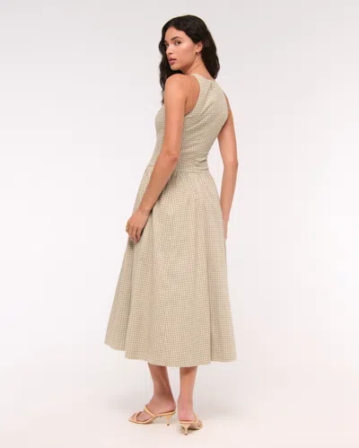 Abercrombie & Fitch High-neck Drop-waist Midi Dress In Neutral