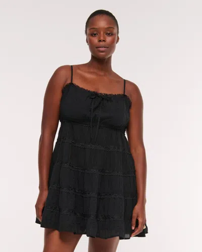 Abercrombie & Fitch Lace Tie-front Mini Dress In Black