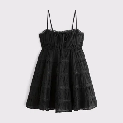 Abercrombie & Fitch Lace Tie-front Mini Dress In Black