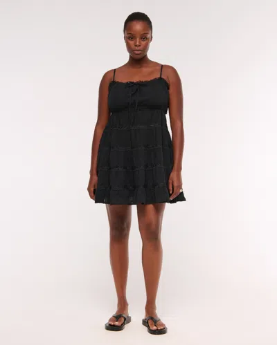 Abercrombie & Fitch Lace Tie-front Mini Dress In Black