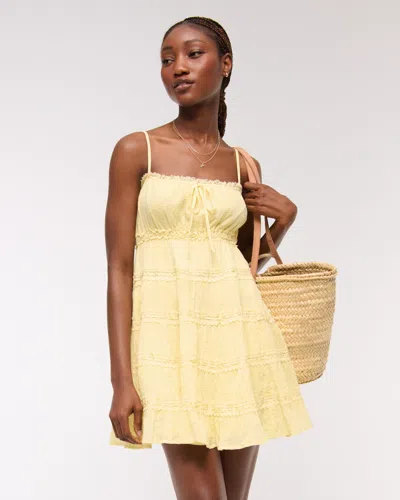 Abercrombie & Fitch Lace Tie-front Mini Dress In Yellow