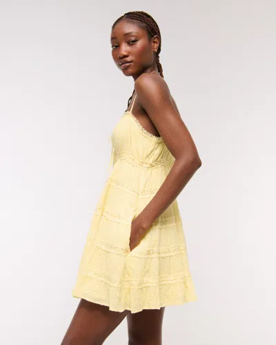 Abercrombie & Fitch Lace Tie-front Mini Dress In Yellow