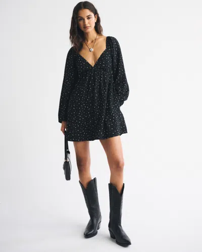 Abercrombie & Fitch Bra-free Clasp-back Flowy Mini Dress In Black