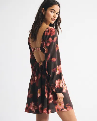 Abercrombie & Fitch Bra-free Clasp-back Flowy Mini Dress In Brown