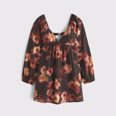 Abercrombie & Fitch Bra-free Clasp-back Flowy Mini Dress In Brown