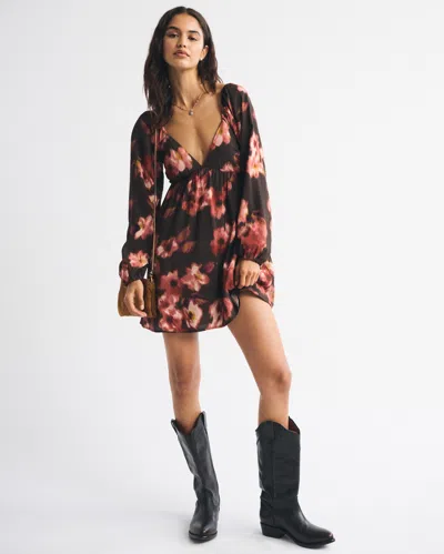 Abercrombie & Fitch Bra-free Clasp-back Flowy Mini Dress In Brown