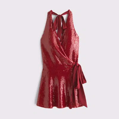 Abercrombie & Fitch Sequin Wrap Mini Dress In Red