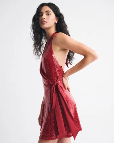 Abercrombie & Fitch Sequin Wrap Mini Dress In Red