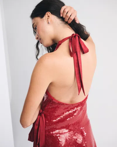 Abercrombie & Fitch Sequin Wrap Mini Dress In Red