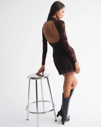 Abercrombie & Fitch Bra-free Open-back Mockneck Mini Dress In Brown