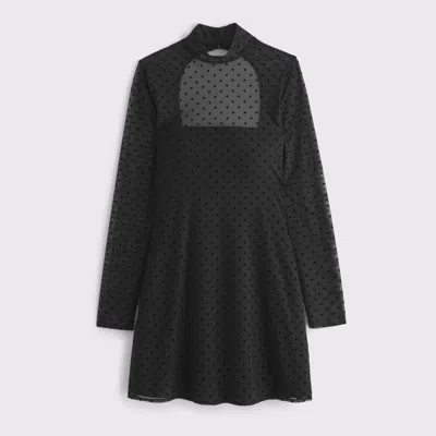 Abercrombie & Fitch Bra-free Open-back Mockneck Mini Dress In Black