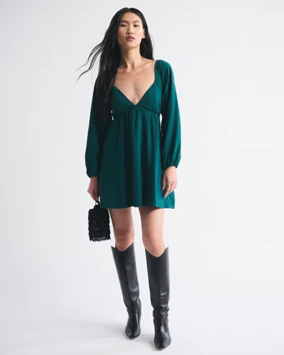 Abercrombie & Fitch Bra-free Clasp-back Flowy Mini Dress In Green