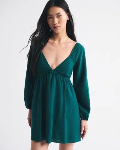 Abercrombie & Fitch Bra-free Clasp-back Flowy Mini Dress In Green