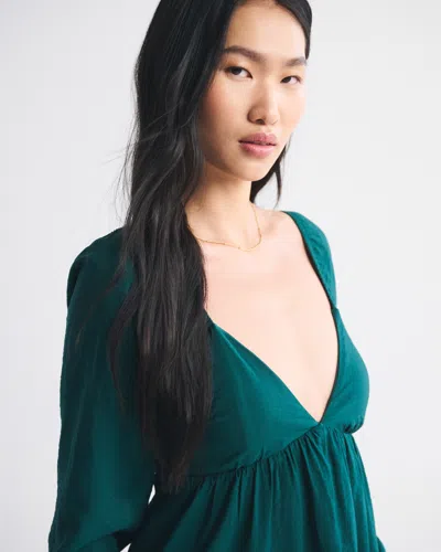 Abercrombie & Fitch Bra-free Clasp-back Flowy Mini Dress In Green
