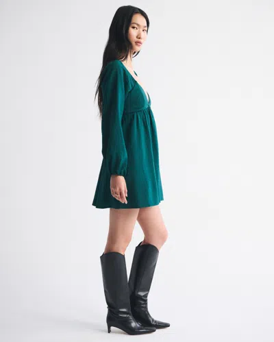 Abercrombie & Fitch Bra-free Clasp-back Flowy Mini Dress In Green