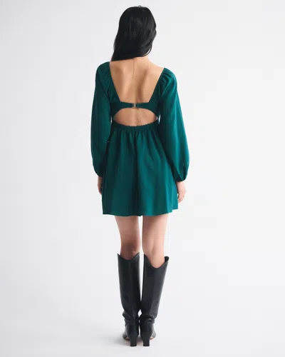 Abercrombie & Fitch Bra-free Clasp-back Flowy Mini Dress In Green