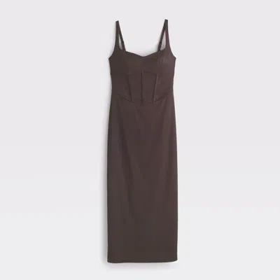 Abercrombie & Fitch Corset Midi Dress In Brown